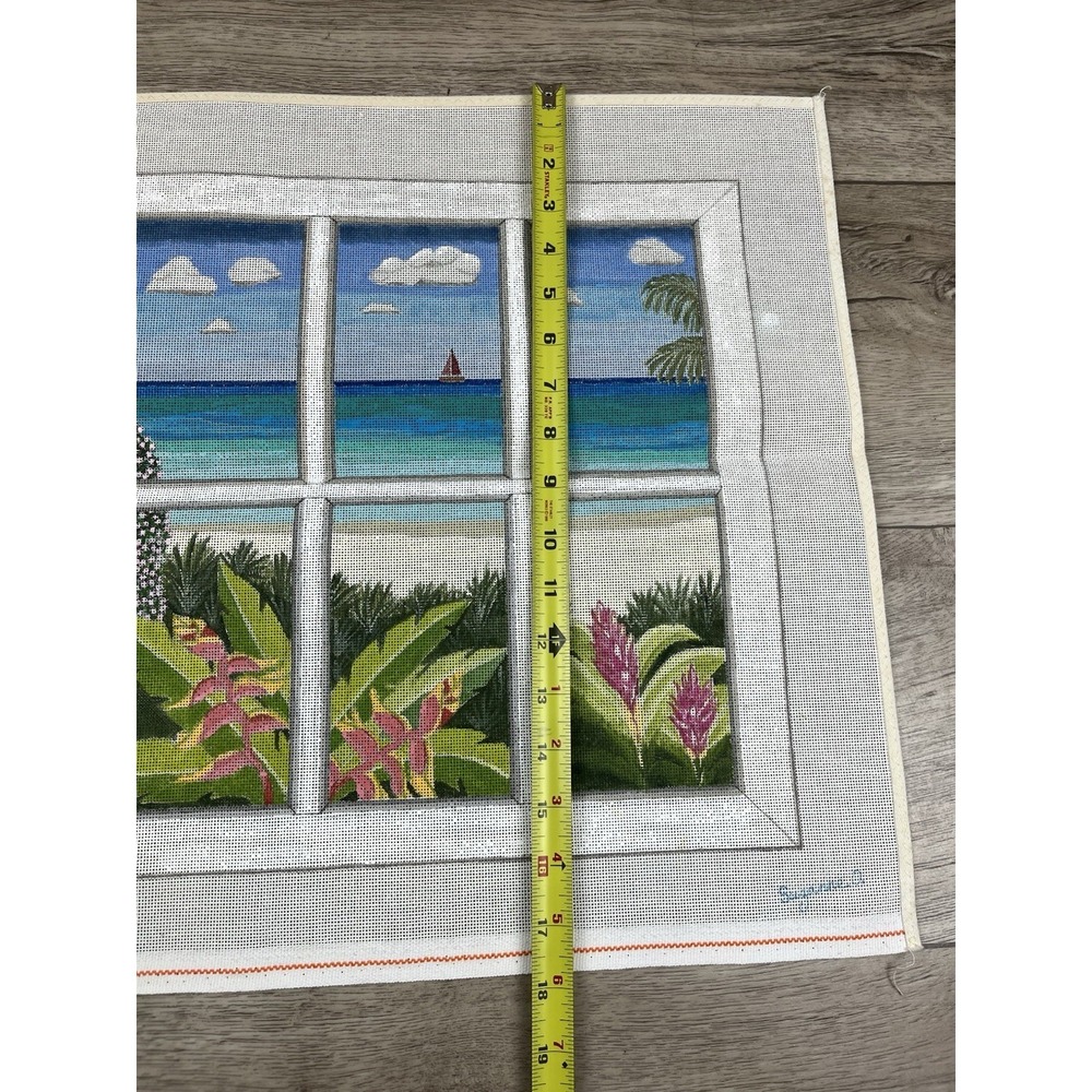 Suzanne Handpainted HP Needlepoint Canvas - Tropical Beach Window View - Picture 5 of 10